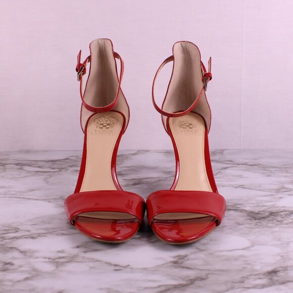 Vince Camuto Red Patent Leather Ankle Strap Heels Sandals Sz 9 Open Toe Stiletto - Picture 2 of 8